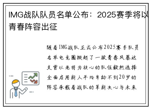 IMG战队队员名单公布：2025赛季将以青春阵容出征